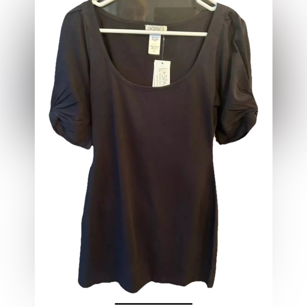 L space Melrose scoop neck black dress cute short sleeve detail Small